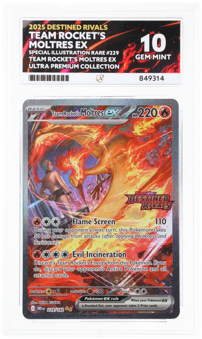 Team Rocket's Moltres EX - Destined Rivals 229 UPC Stamped Promo - Graded ACE 10