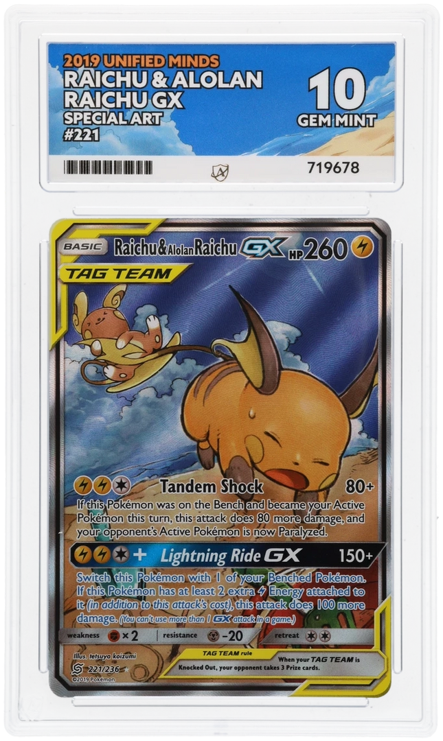 Raichu & Alolan Raichu Gx - Alternate Full Art (221) - Graded ACE 10